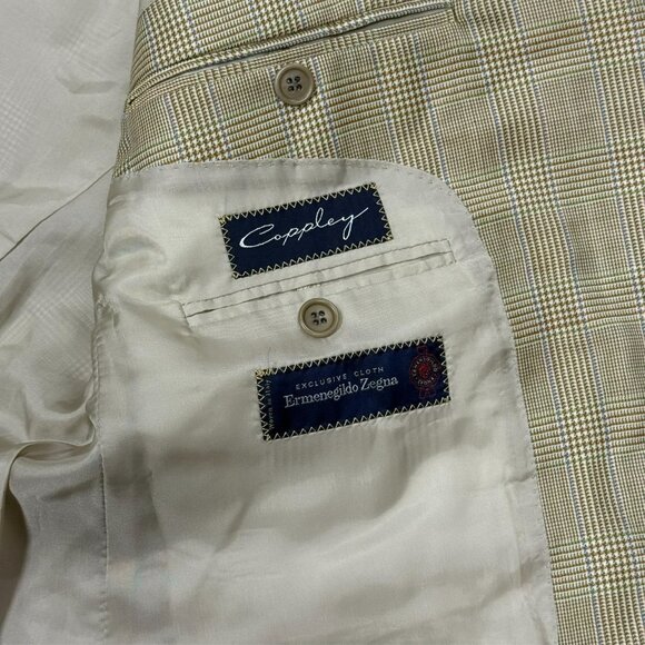 Coppley Ermenegildo Zegna Blazer Glen Check Wool Sport Coat Tan 42R - Picture 8 of 9